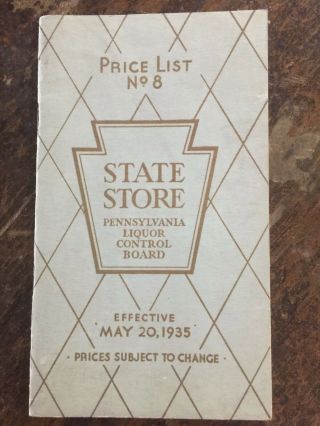 1935 Pennsylvania Liquor Control Board State Store Price List