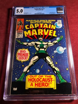 Captain Marvel 1 Marvel Comics Cgc 5.  0 May 1968 Silver Age