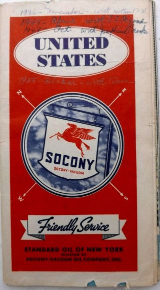 Vintage 1930s Socony Gas And Oil Station Illustrated Highway Road Map Standard
