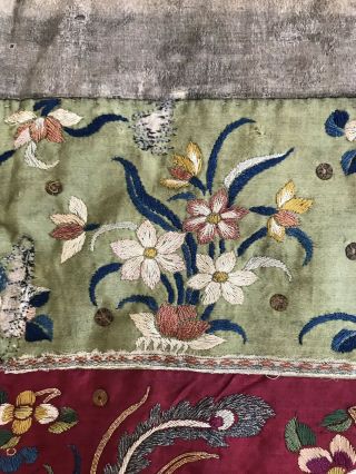 VTG Chinese Silk Embroidery Forbidden Stitch Fringed Metalwork Panel Bird Moths 5