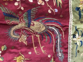 VTG Chinese Silk Embroidery Forbidden Stitch Fringed Metalwork Panel Bird Moths 6