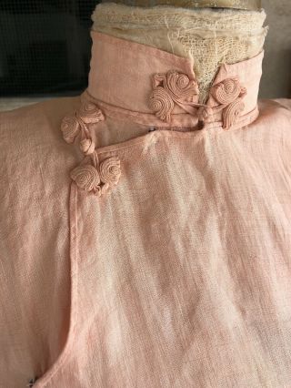 Antique 1930s Chinese Cheongsam Dress Summer Pink Cotton Linen Qipao Vintage 3