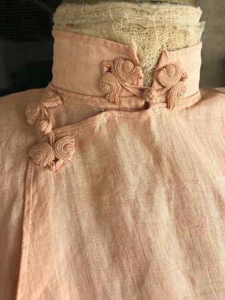 Antique 1930s Chinese Cheongsam Dress Summer Pink Cotton Linen Qipao Vintage 5