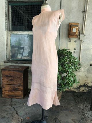 Antique 1930s Chinese Cheongsam Dress Summer Pink Cotton Linen Qipao Vintage 7