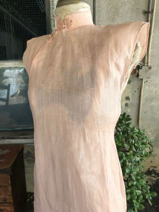 Antique 1930s Chinese Cheongsam Dress Summer Pink Cotton Linen Qipao Vintage 8
