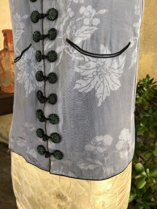 Antique 1930s Chinese Blue Silk Floral Brocade Vest Top Cheongsam Vintage 4