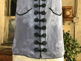 Antique 1930s Chinese Blue Silk Floral Brocade Vest Top Cheongsam Vintage 6