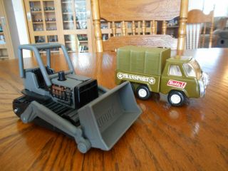 Vintage Custom Buddy L Army Bulldozer & Army Transport Truck W/canopy,