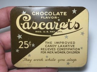 Vintage Cascarets Chocolate Candy Laxative Tablets Advertising Medicine Tin