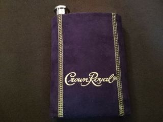Crown Royal Whisky Alcohol Purple Suede And Stainless Steel 8 Oz.  Ounce Flask