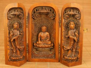 Big Unique Chinese Old Boxwood Hand Carved Buddha Kwan - Yin Statue Box Netsuke