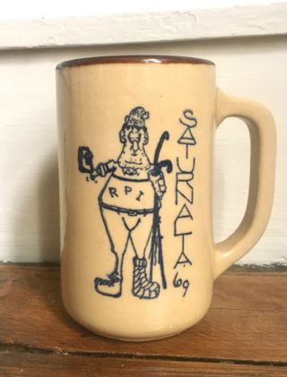 Vtg 1969 Schaefer Beer Soneware Stein Mug Saturn Alta Signed Usa Pottery Mug