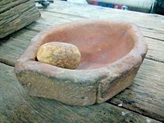 Antique Old 1850s Indian Hand Carved Stone Spice Grinding Mortar Kharal