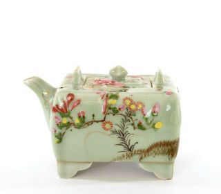 Old Japanese Celadon Seto Imari Relief Moriage Porcelain Teapot Tea Pot Kettle