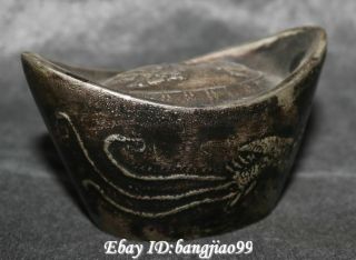 Rare Old Silver Dynasty Folk Circulate Dragon Phoenix Yuanbao Ingot Money Statue 3