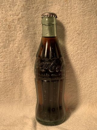 Full 6 1/2oz Coca - Cola Hobbleskirt Embossed Soda Bottle Mayodan,  N.  C.