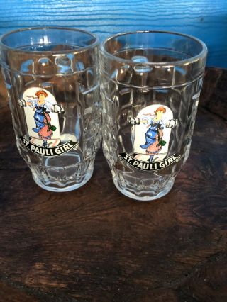2 Vintage St.  Pauli Girl Glass Beer Mug Made In Germany 5 " Tall 9264