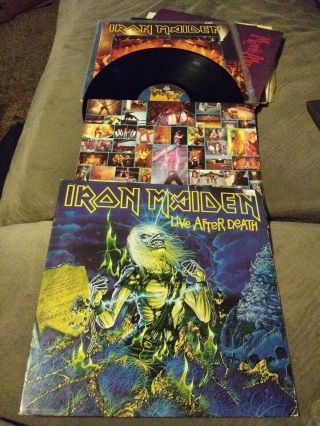 Iron Maiden Live After Death Pressing Lp Vinyl W Orig Poster Vtg Rock