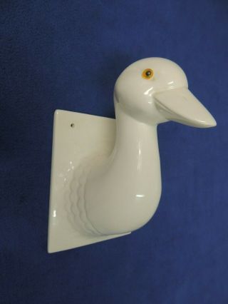 Vintage White Ceramic Duck Goose Head Towel Apron Wall Hanging Hook Holder