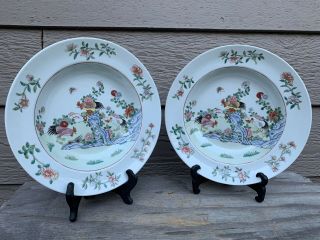 Chinese Antique 19 C Famille Rose Porcelain Pair Plate Qing Dynasty China Asian