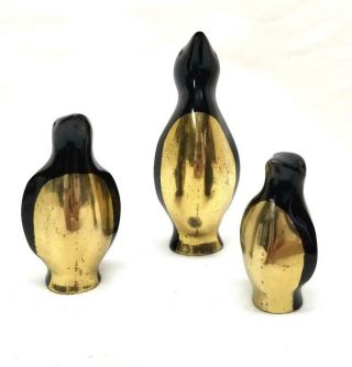 Vintage Mid Century Brass Penguins Wearing Tuxes Set Of 3