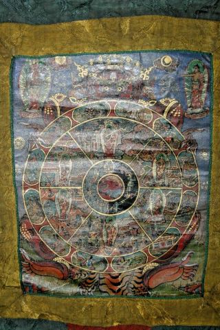 ANTIQUE PAINTED TIBETAN CHINESE NEPAL THANGKA TAPESTRY PANEL SCROLL SIGNED 3 5