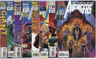 Avengers 371 - 375,  377 - 379 Avg.  Nm,  9.  6 White Pages Marvel 1994 No Resv