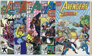 Avengers 341 - 350 Complete Run Avg.  Nm,  9.  6 White Pages Marvel 1991