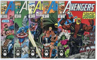 Avengers 331 - 340 Complete Run Avg.  Nm,  9.  6 White Pages Marvel 1991