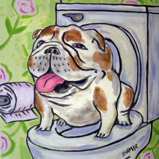 Bulldog In The Bathroom Dog Art Tile Coaster