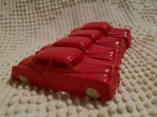 4 Plasticville Vintage Toy Car Red Sedan W/ White Wheels Aprox 3.  75 " Long