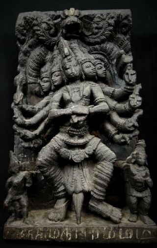 Large Antique Shiva 18th/19th C.  Wood Hindu Chariot Panel From India