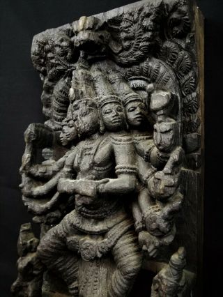 LARGE ANTIQUE SHIVA 18th/19th C.  WOOD HINDU CHARIOT PANEL FROM INDIA 2