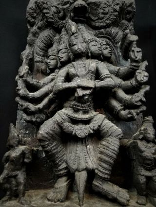 LARGE ANTIQUE SHIVA 18th/19th C.  WOOD HINDU CHARIOT PANEL FROM INDIA 5