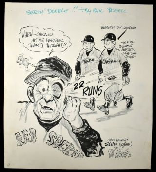 1970 Chicago Scores 22 Runs Red Sox Cartoon Art By Phil Bissell