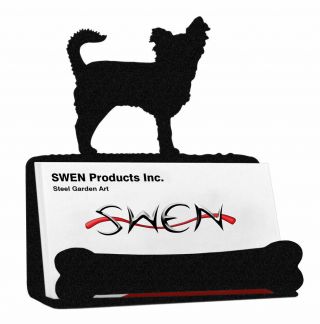 Swen Products Long Hair Chihuahua Dog Black Metal Business Card Holder
