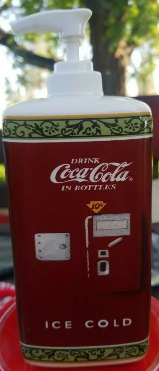 Coca - Cola Coke Square Red & Green Ceramic Lotion Bottle Or Soap Pump Dispenser