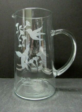 Vintage Ruby Throated Hummingbird Glass Pitcher National Wildlife Federation