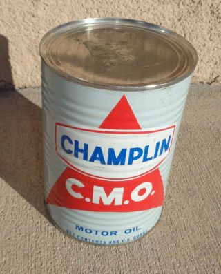 Vintage.  Near.  CHAMPLIN.  Full.  All Metal Oil Can.  ENID,  OKLAHOMA COLORFUL 2