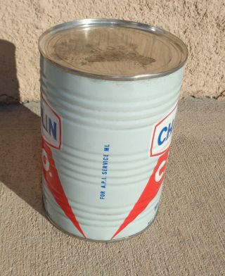 Vintage.  Near.  CHAMPLIN.  Full.  All Metal Oil Can.  ENID,  OKLAHOMA COLORFUL 4