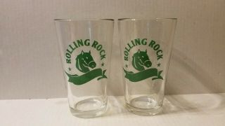 (2) - Rolling Rock 16 Oz Beer Glasses - 2002 - Barware