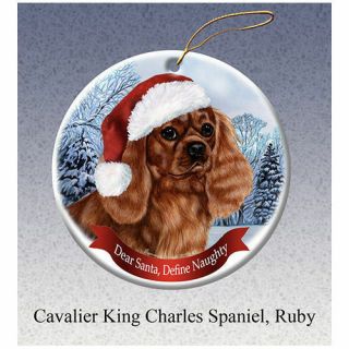 Cavalier King Charles Ruby Howliday Porcelain China Dog Christmas Ornament