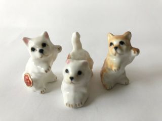 Vintage Bone China Kitten Cat Miniature Figurines Set Of 3 With Labels