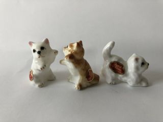 Vintage Bone China Kitten Cat Miniature Figurines Set Of 3 With Labels 2