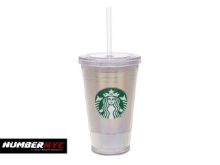 Starbucks 16oz Tumbler Grande Iridescent Double Walled Acrylic Cold Cup W/ Straw