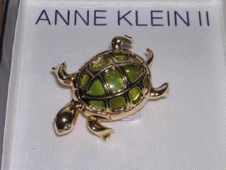 Anne Klein Ii Turtle Pin Gold & Green 1 3/4 Inches