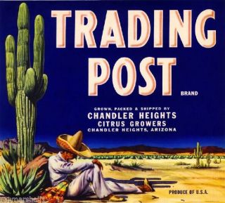 Chandler Arizona Trading Post Orange Citrus Fruit Crate Label Vintage Art Print