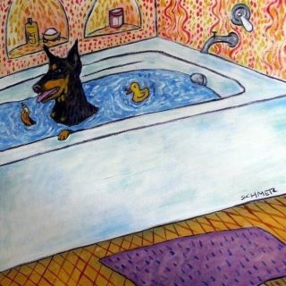 Doberman Pinscher Taking A Bath Bathroom Art Tile Coaster Gift Dog