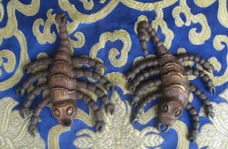 Pair Antique Handmade Iron Gold Plated Tibetan Scorpion.  Nepal