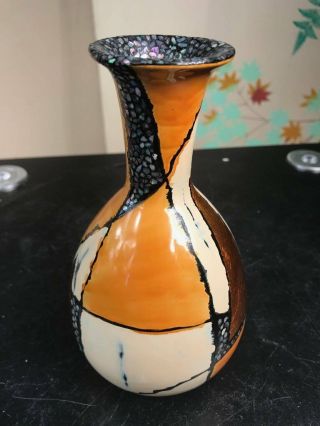 Japan Richly Lacquered Mother Pearl Finish Ceramic Vase,  and Signed 4